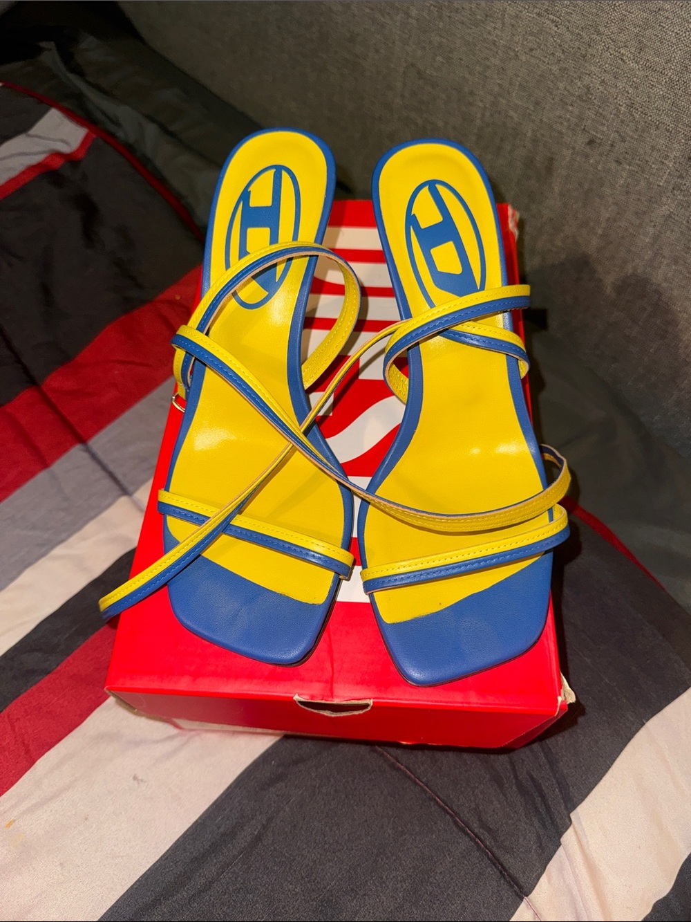 Diesel Yellow and Blue Strappy Heeled Sandals - Women's